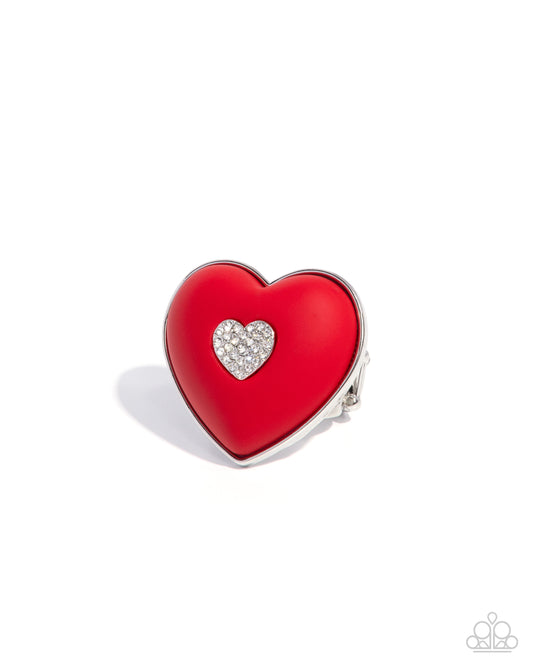 As Long As Youre Mine - Red & White Rhinestone Heart Ring Paparazzi R1096