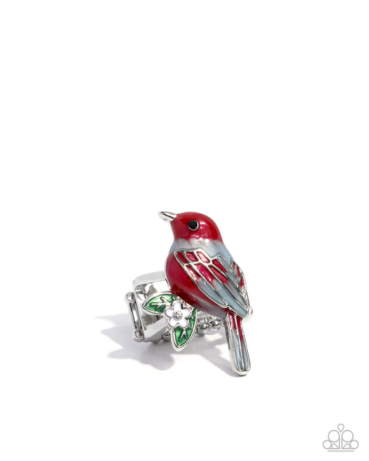 Nestled Nightingale - Red Limpet Shell Painted Bird Ring Paparazzi R1060