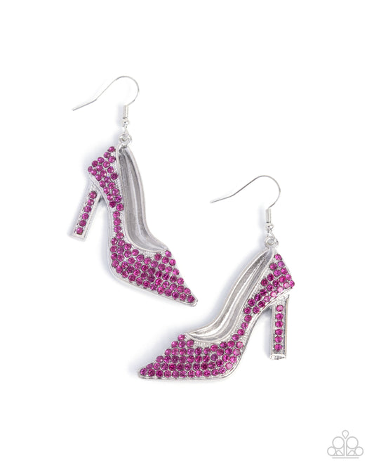 Wedding Shoes - Pink Fuchsia Rhinestone High-Heel Shoe Earring Paparazzi E2935