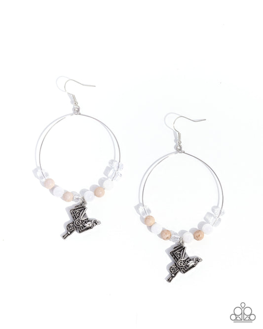 Saddle Showcase - White Ivory, Brown Multicolored Stone Bead & Silver Saddle Earring Santa Fe Style Paparazzi E2873