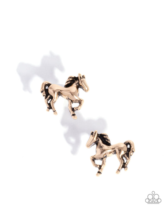 Stallion Selfie - Gold Stallion Horse Post Earring Paparazzi E3017