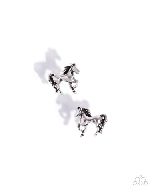 Stallion Selfie - Silver Horse Post Earring Santa Fe Style Paparazzi E2872