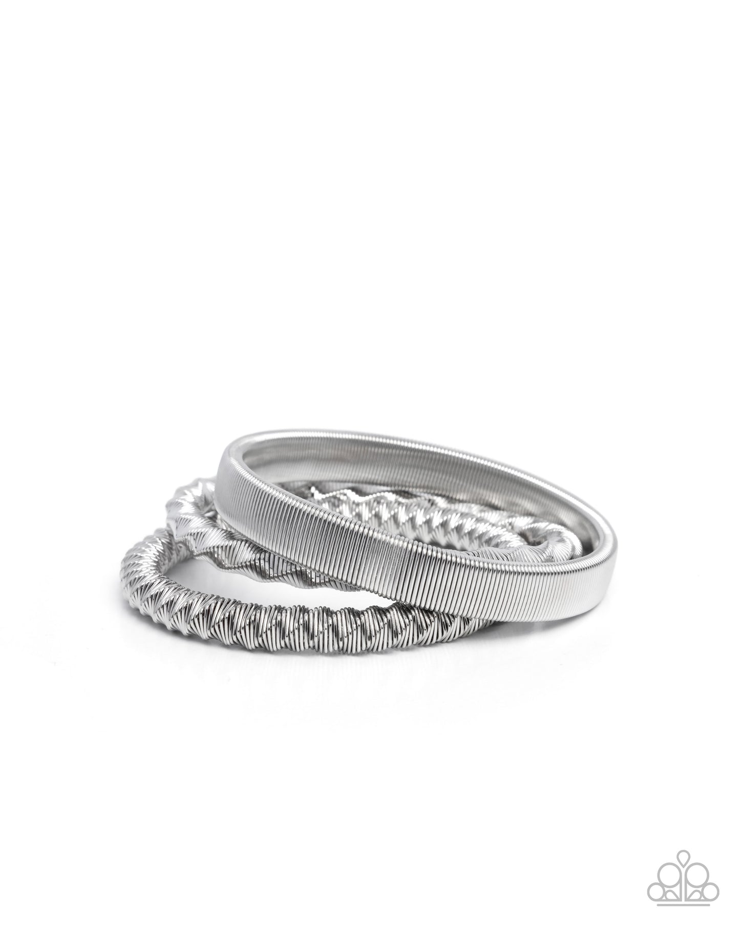 Paparazzi Tailored Texture - Silver Metallic Links Coil Set Of 3 Stretch Bracelets B2528