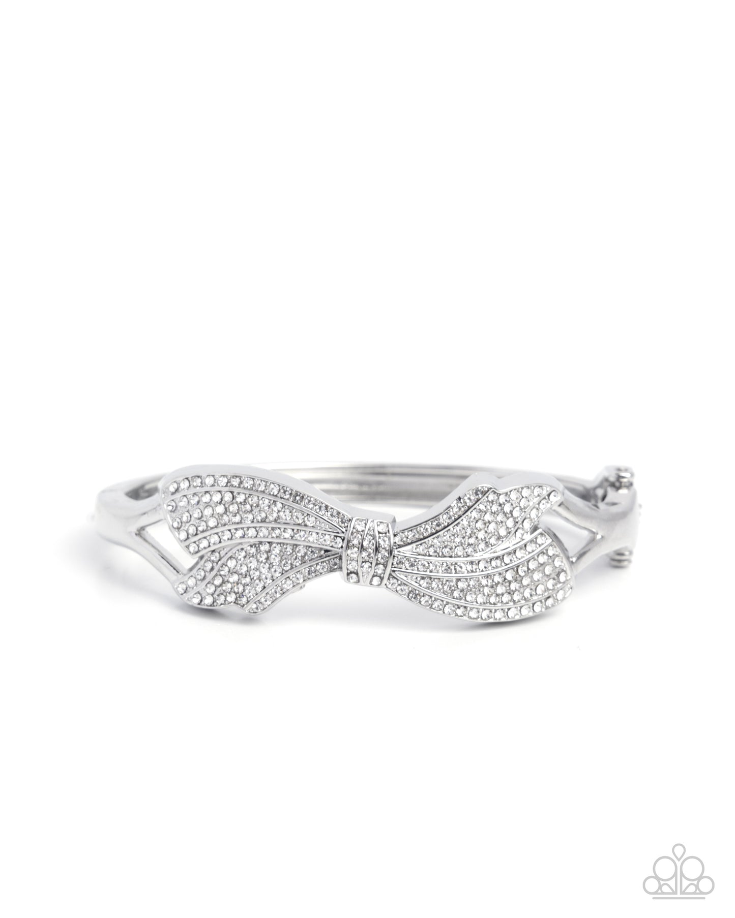 Blissful Bow - White Rhinestone Silver Hinge Bracelet Paparazzi B2275