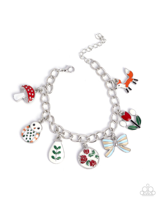 Paparazzi Complex Charms - Red Fox, Tulip, Bow, Owl & Mushroom Scandi Charm Bracelet B2281