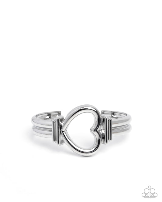 Paparazzi Heart Horizon - Silver Heart Cuff Bracelet B2773