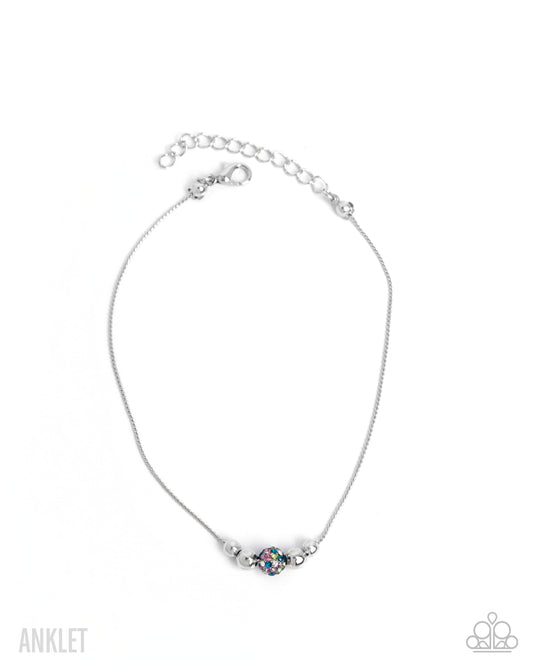 Simple Showcase - Multicolored Rhinestone Bead Silver Chain Anklet Paparazzi B2209
