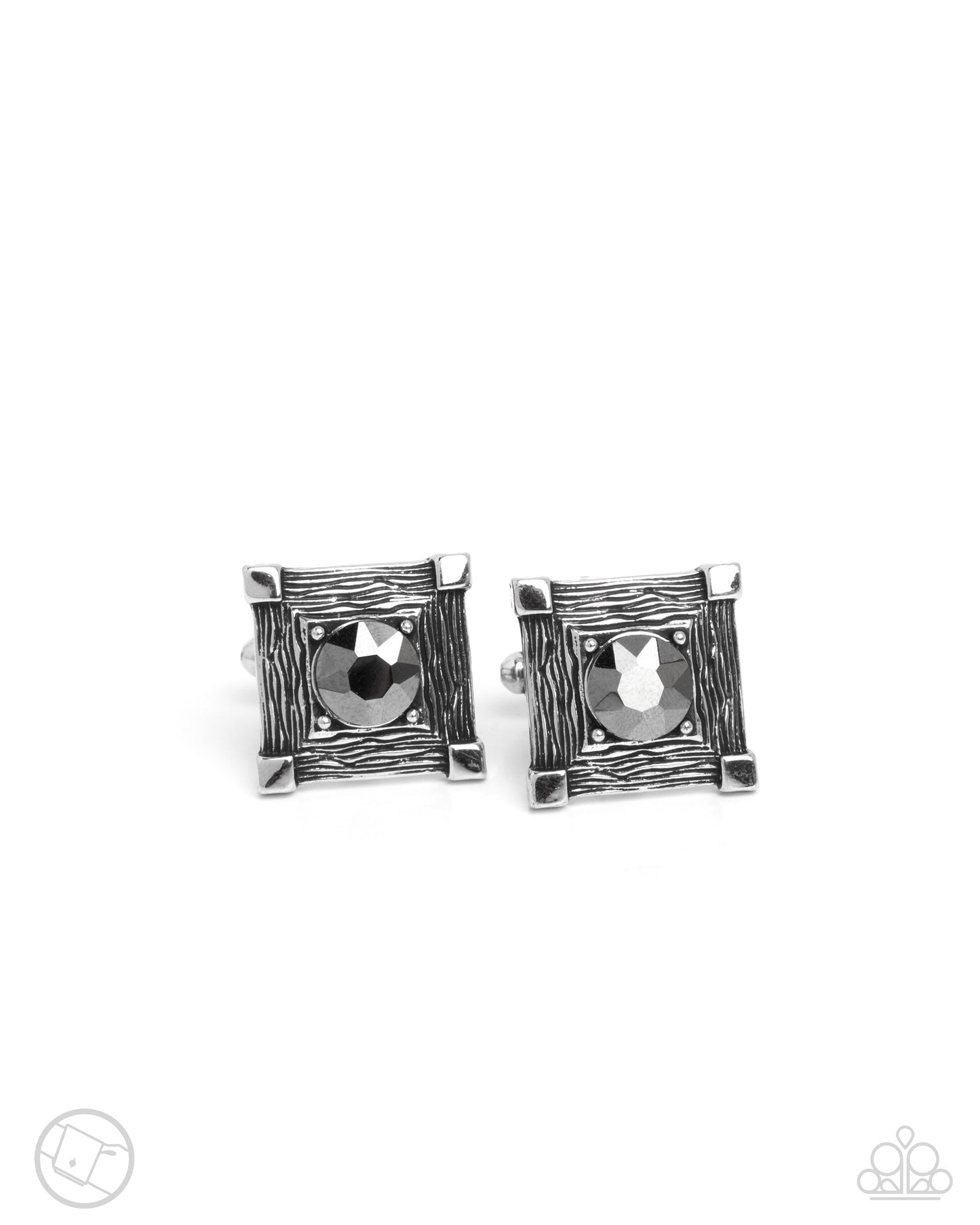 Squared Swagger - Silver Textured Hematite Gem French Cuff Links Paparazzi CL005