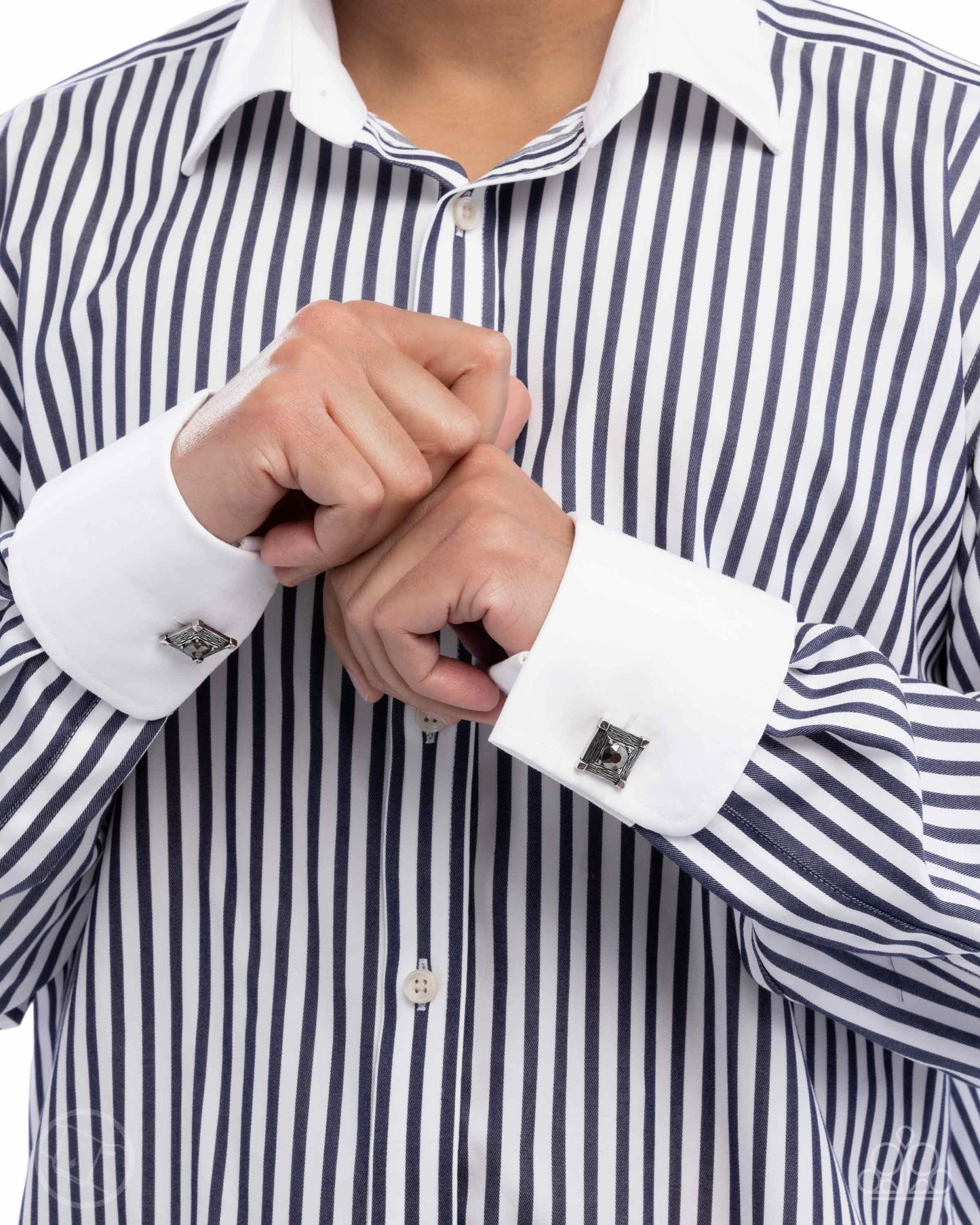 Squared Swagger - Silver Textured Hematite Gem French Cuff Links Paparazzi CL005