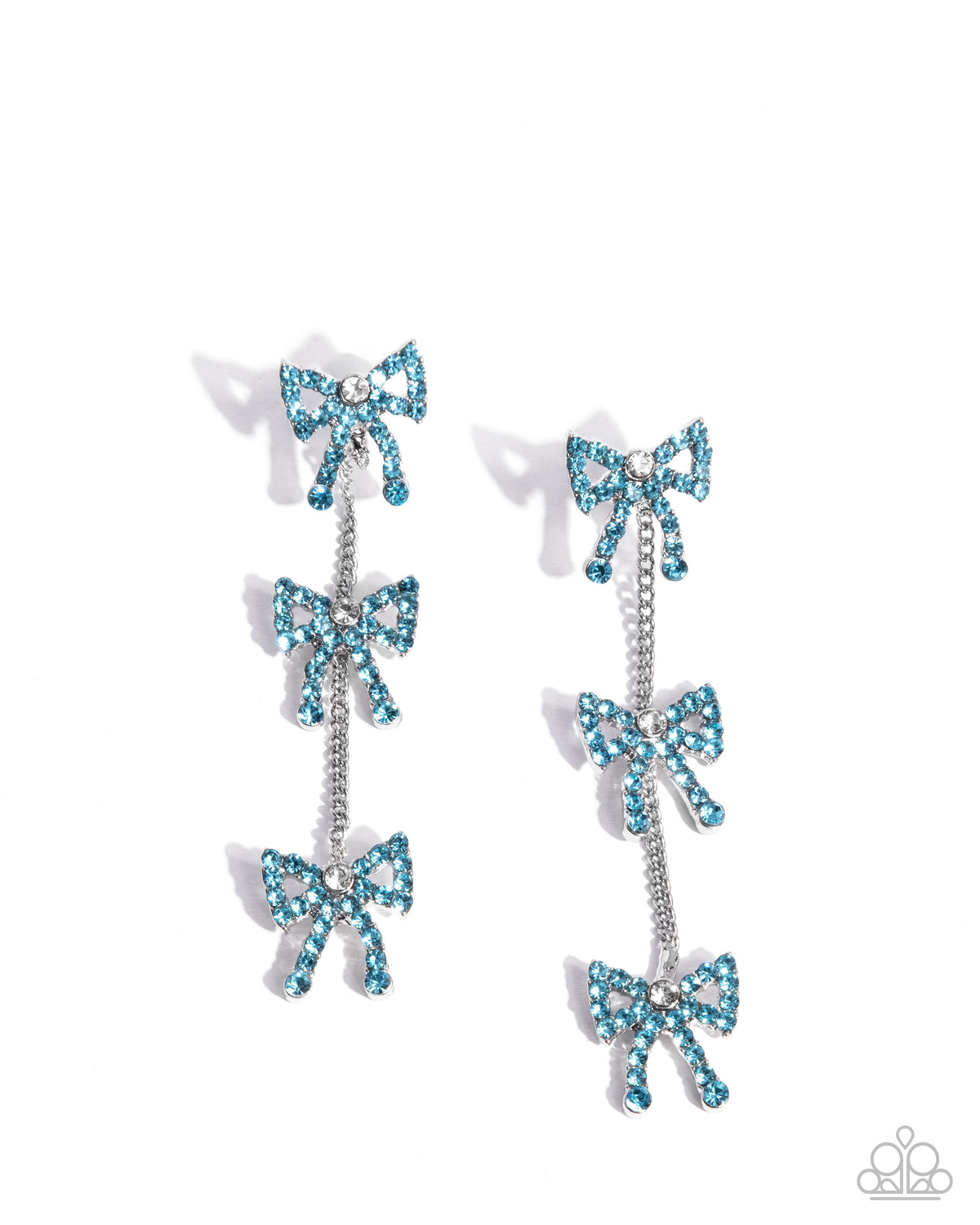 Paparazzi Coquette Course - Blue Rhinestone Bow Charm Post Earring E3461
