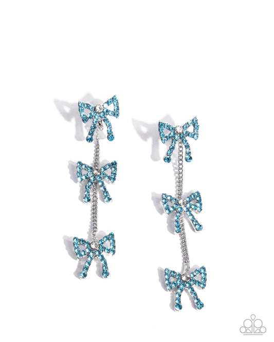 Paparazzi Coquette Course - Blue Rhinestone Bow Charm Post Earring E3461