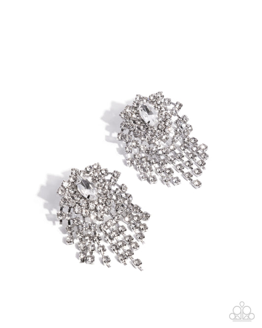 Paparazzi Breathtaking Ballad - White Rhinestone Fringe Post Earring E3072
