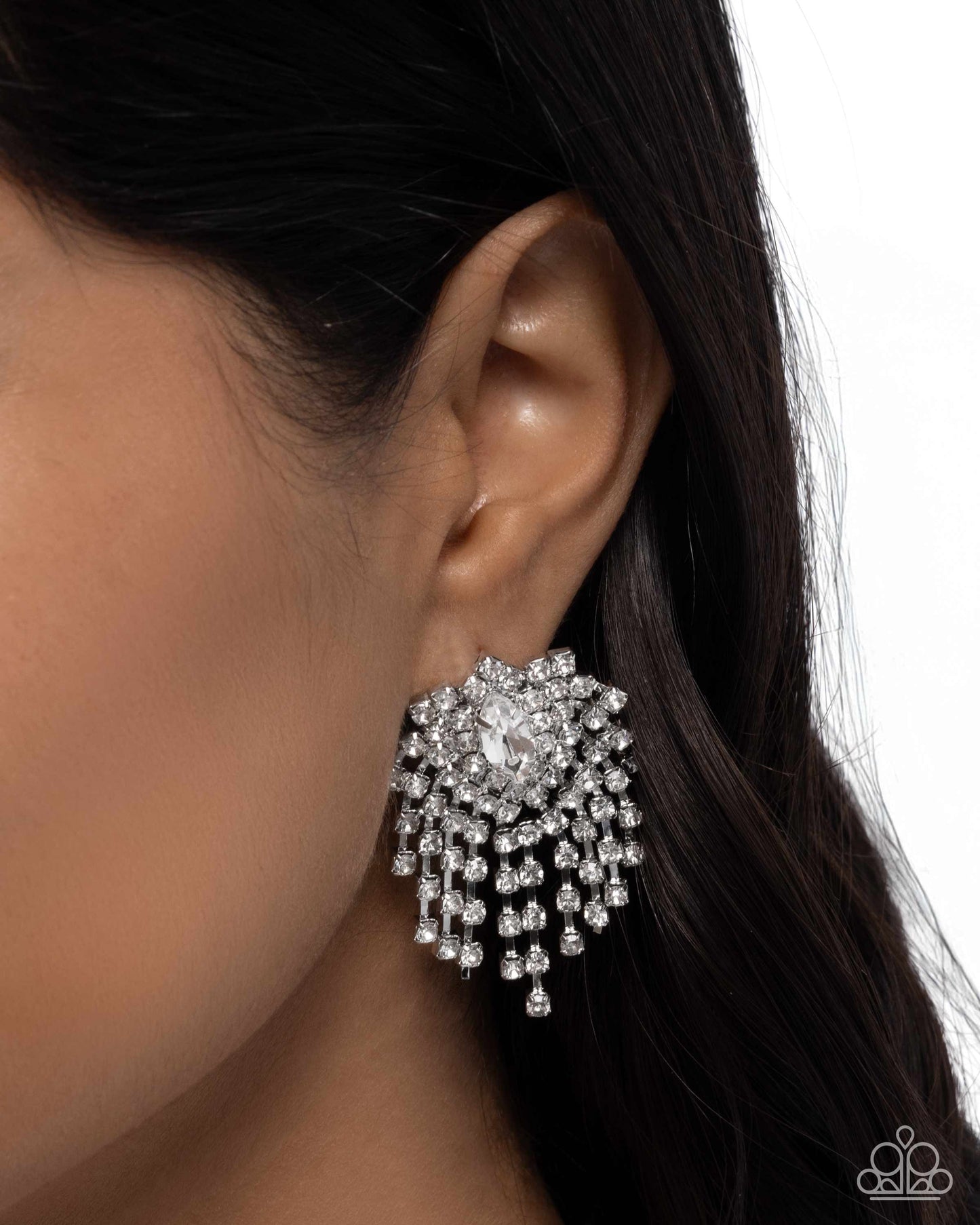Breathtaking Ballad - White Rhinestone Fringe Post Earring Paparazzi E3072