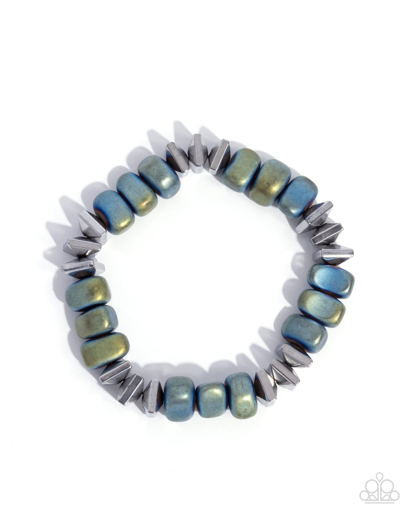 Part of the Plan - Blue Silver Oil Spill Bead Urban Stretch Bracelet Paparazzi