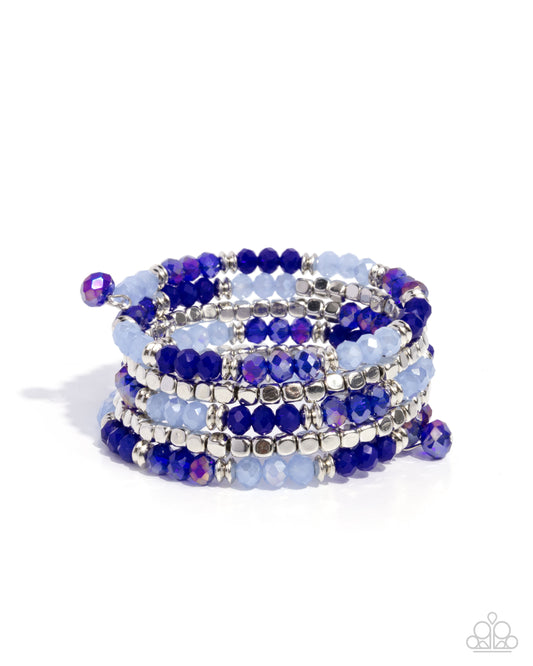 Paparazzi Memorable Masterpiece - Blue & Silver Bead Coil Bracelet