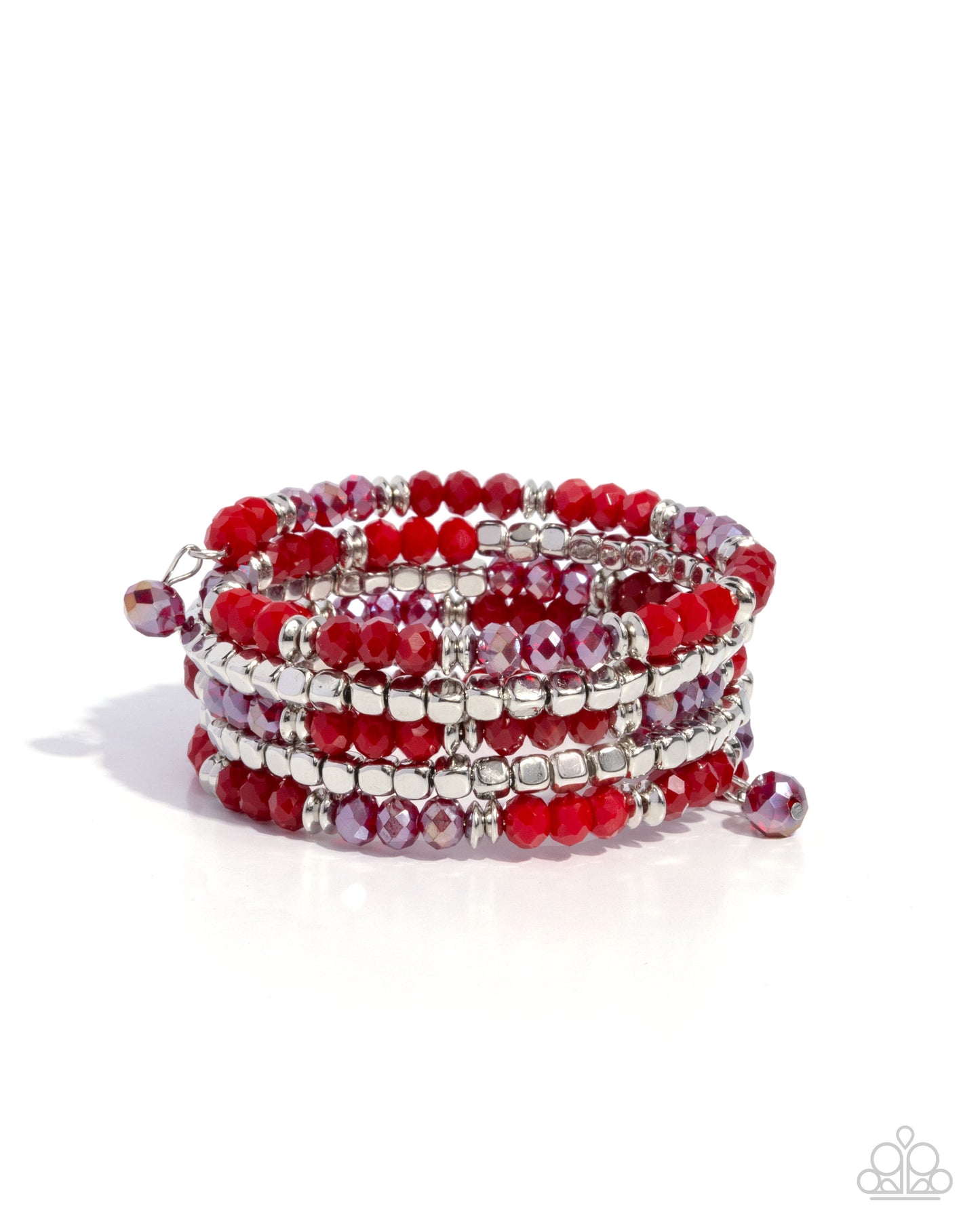 Memorable Masterpiece - Red Faceted & Silver Cubed Bead, Coil Bracelet Paparazzi