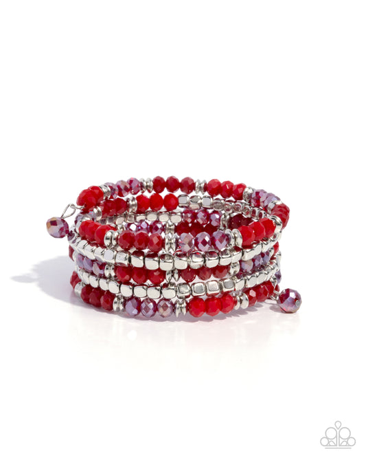 Memorable Masterpiece - Red Faceted & Silver Cubed Bead, Coil Bracelet Paparazzi