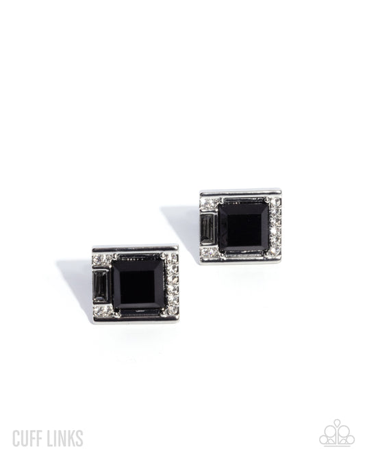 Reasonable Radiance - Black Smoky Gem & White Rhinestone French Cuff Link Paparazzi CL011