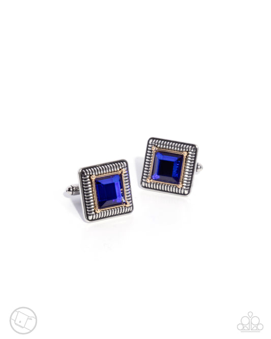 Collectors Cuff Links - Blue Gem, Gold & Silver French Cuff Link Paparazzi CL008