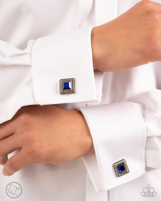 Collectors Cuff Links - Blue Gem, Gold & Silver French Cuff Link Paparazzi CL008