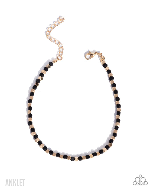 Exquisitely Eclectic - Gold & Black Faceted Cubed Bead Anklet Paparazzi B2143