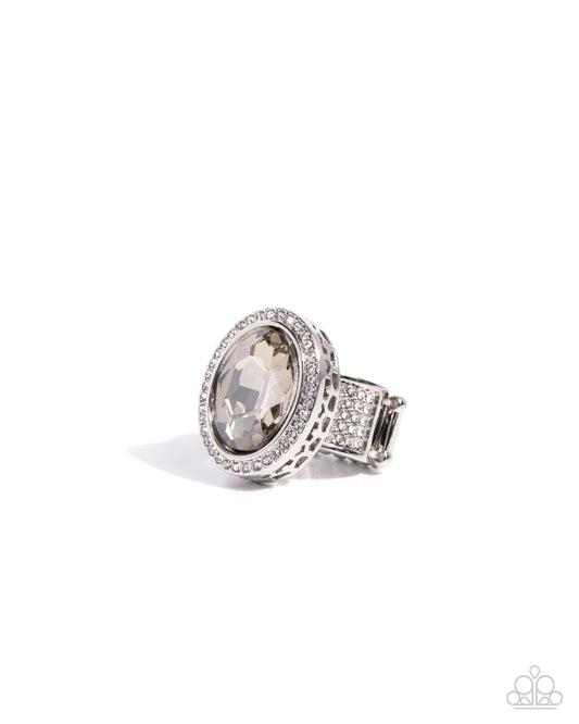 Favorable Facets - Silver, Smoky Gem & White Rhinestone Ring Paparazzi R1130