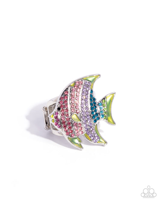 Swimming in Style - Green, Pink, Purple, Blue, Pink Rhinestone Fish Ring Paparazzi R1108