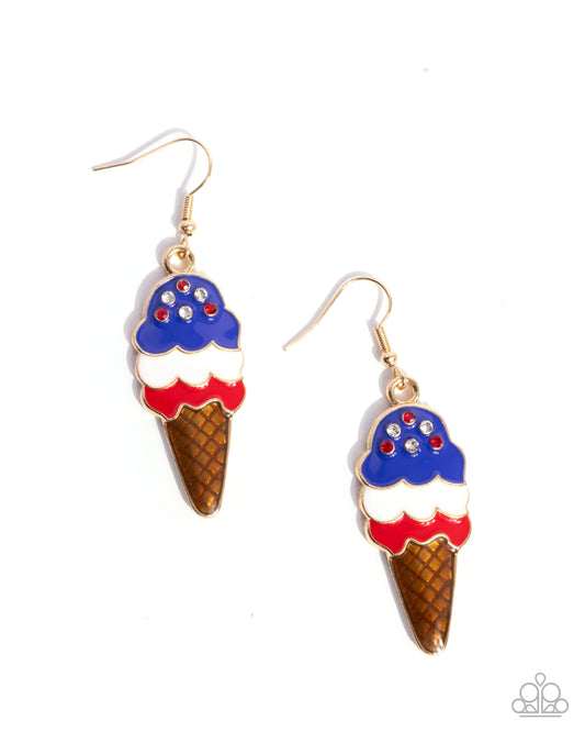 Imaginative Ice Cream - Multicolored Red, White, Blue Patriotic Ice Cream Cone Earrings Paparazzi E2950