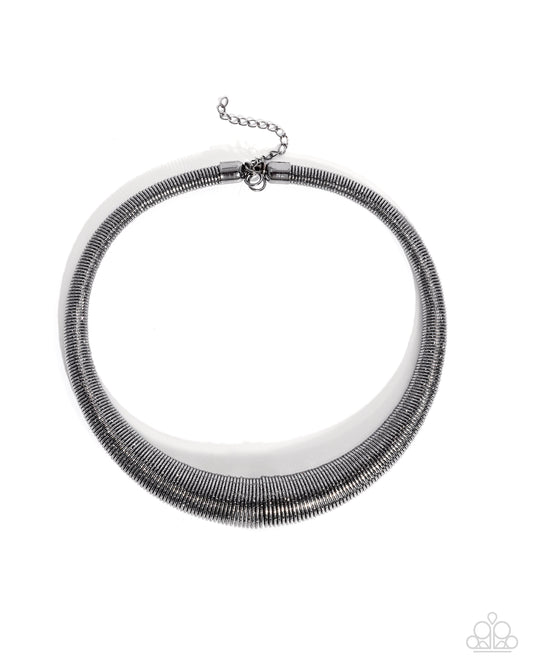 Subtle Selfie - Black Gunmetal Coiled Metallic Industrial Inspired Necklace Paparazzi N3066