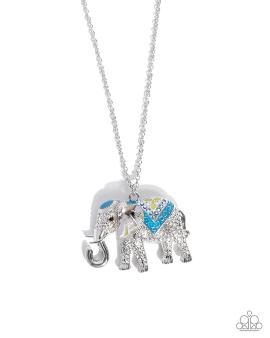 Paparazzi Educated Elephant - Blue & Silver Elephant Pendant Necklace N3435