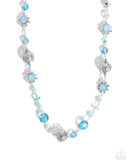 Wishful Whimsy - Blue Floral & Silver Filigree Bead Necklace Paparazzi N3545