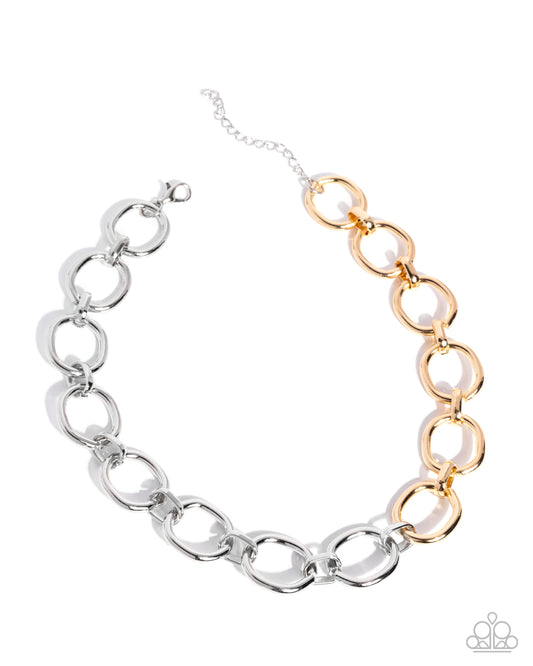 Mismatched Minuet - Silver & Gold High Sheen Dual Tone Necklace Paparazzi N3432