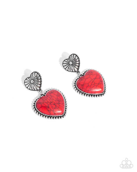 Rustic Reinvention - Red Stone Silver Heart Earring Santa Fe Style Paparazzi E3026
