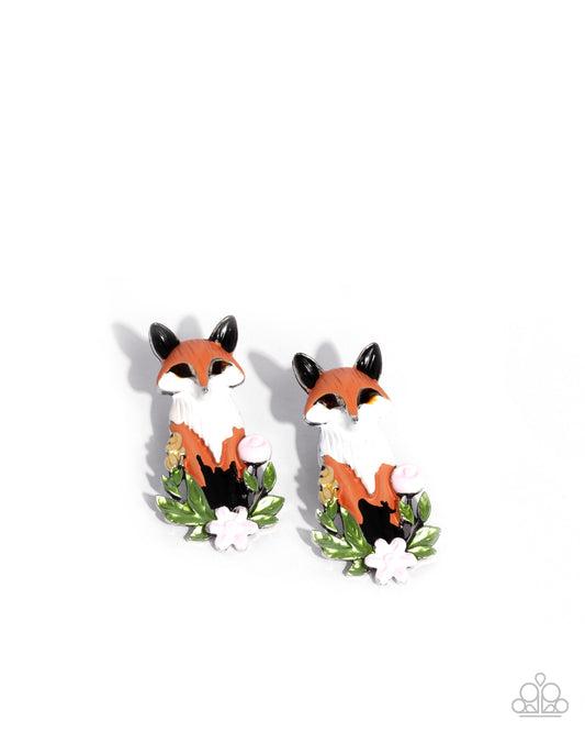 Paparazzi Fox Fanatic - Multi Orange & Black Fox Earring E2904
