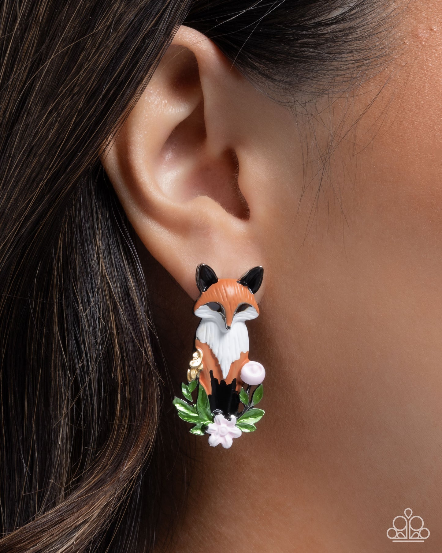 Fox Fanatic - Multi Orange & Black Fox Earring Paparazzi E2904
