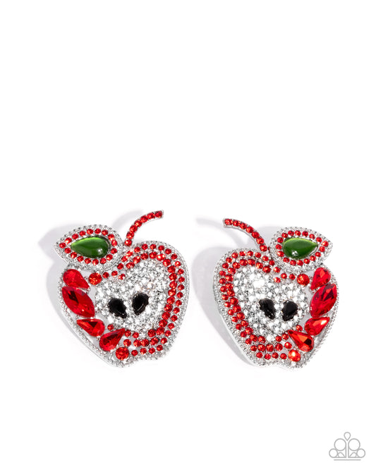 Apple for the Teacher - Red Apple Back To School Teacher Post Earring Paparazzi E3013