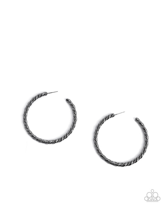 Coiled Class - Black Gunmetal 2 Inch Twisted Hoop Earring Paparazzi E2847