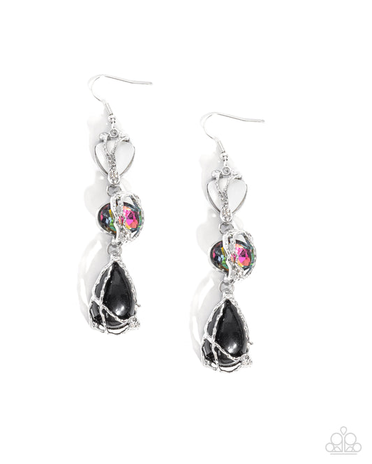 The Next Right Thing - Black Teardrop, White & UV Shimmery Gem Earring Paparazzi E2905