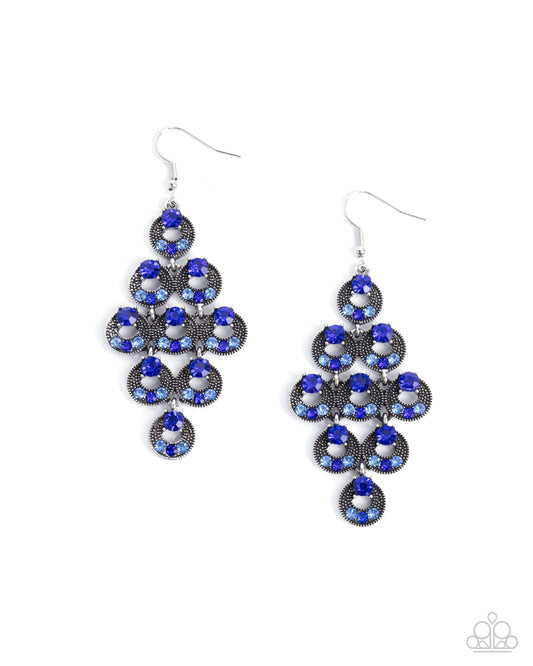 Find Your Sparkle - Blue Sapphire Rhinestone Tiered Silver Earring Paparazzi E3116