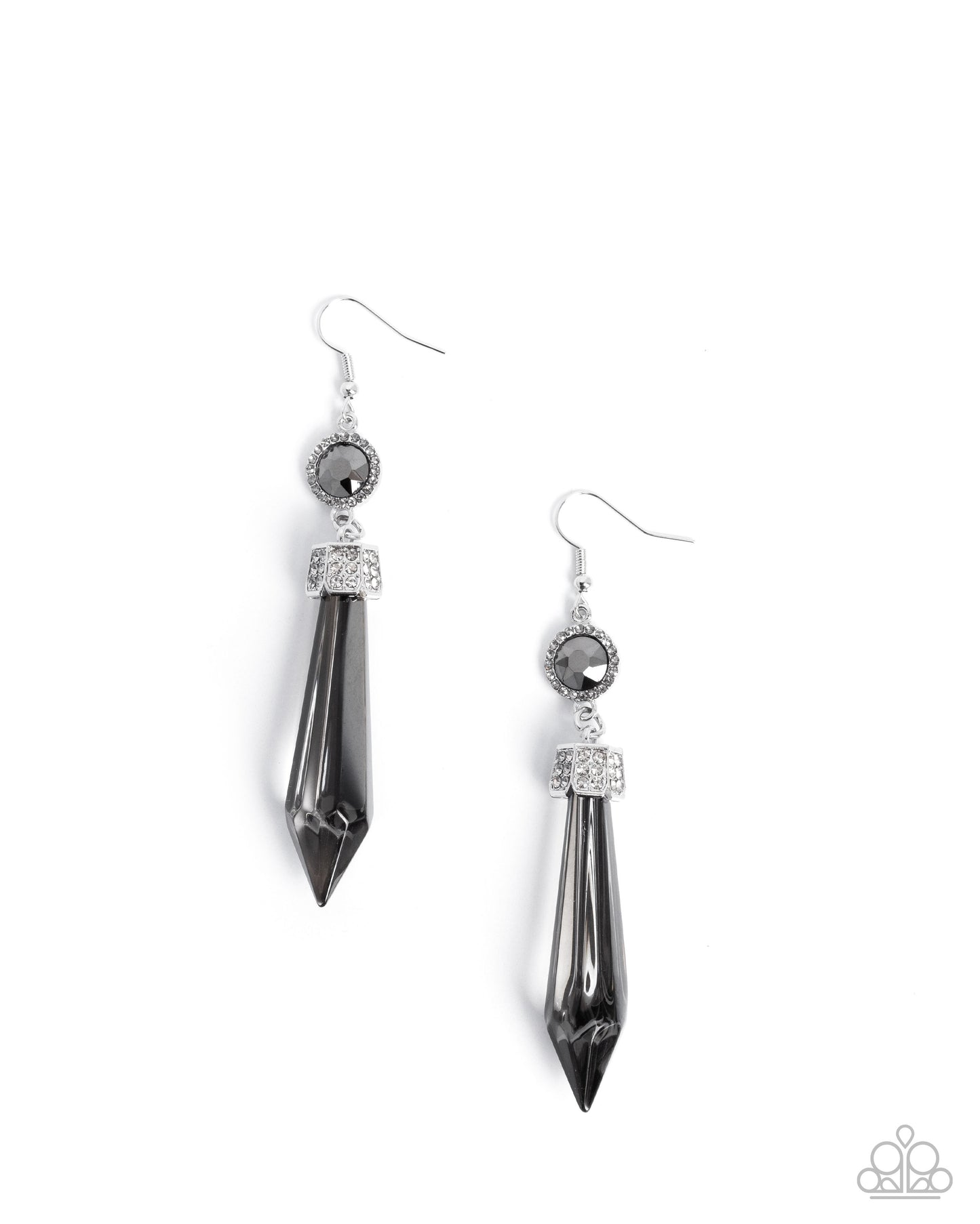 Palatial Pizzazz - Silver Hematite Gem & White Rhinestone Dotted Fitting Earring Paparazzi E2942