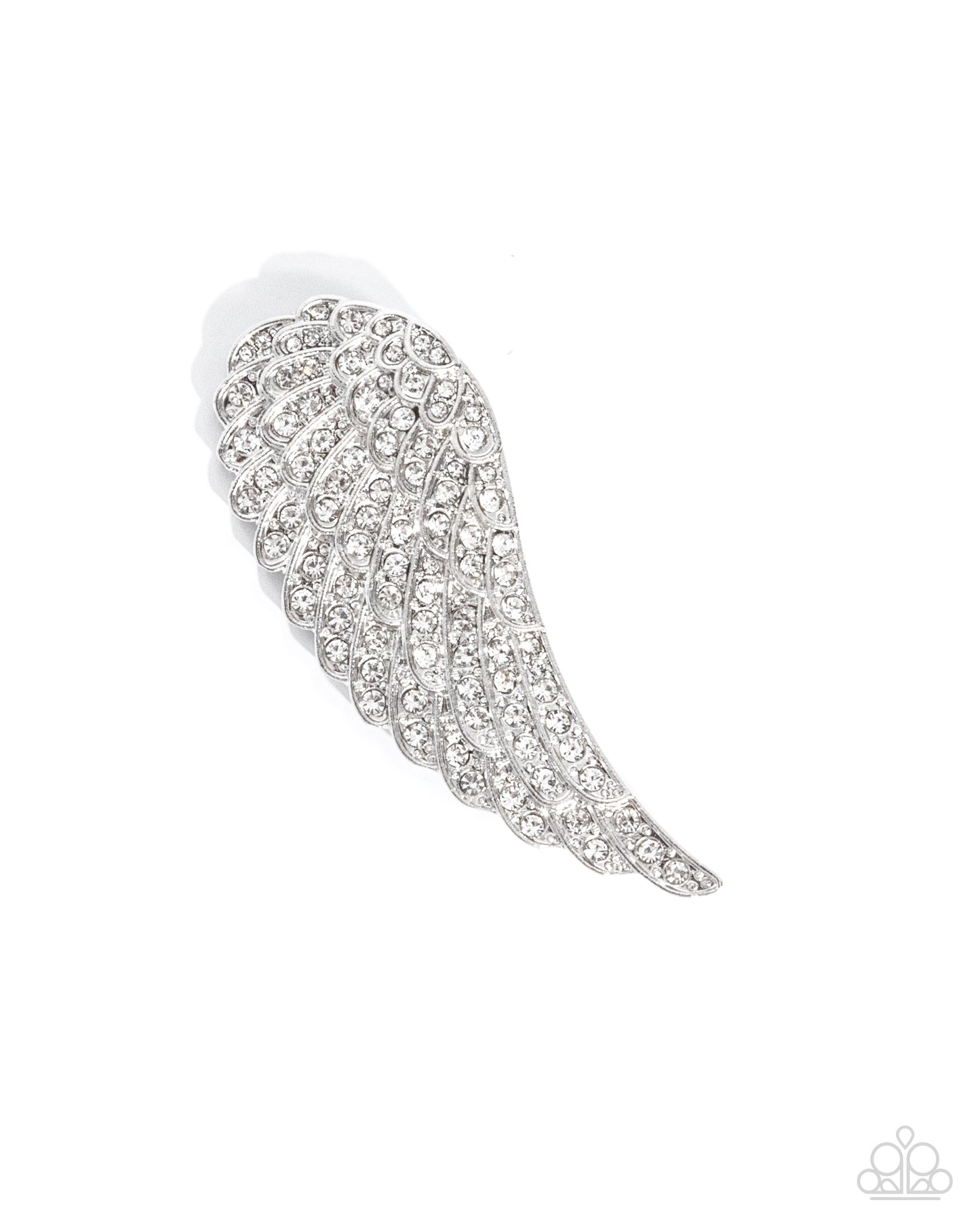 Angelic Affection - White Rhinestone Angel Wing Brooch Lapel Pin Paparazzi BR010