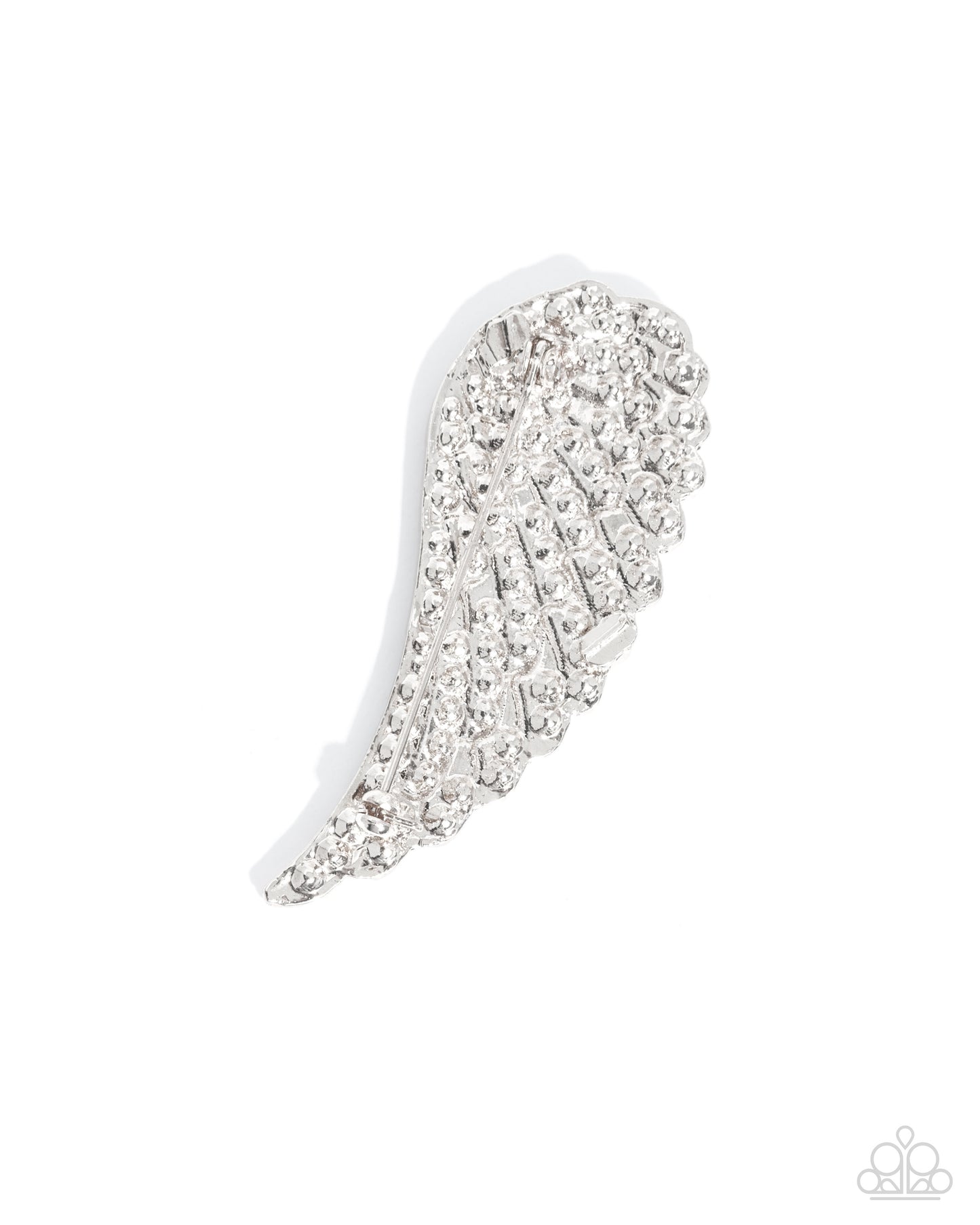 Angelic Affection - White Rhinestone Angel Wing Brooch Lapel Pin Paparazzi BR010