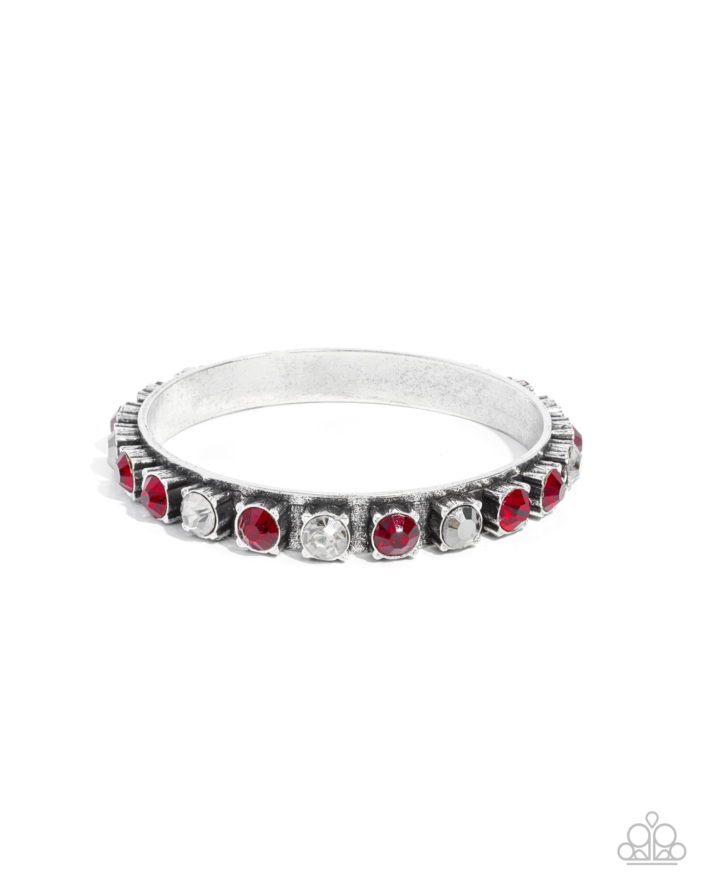 Paparazzi Quiet Luxury - Red, Hematite, White Rhinestone Antiqued Silver Bracelet B1977