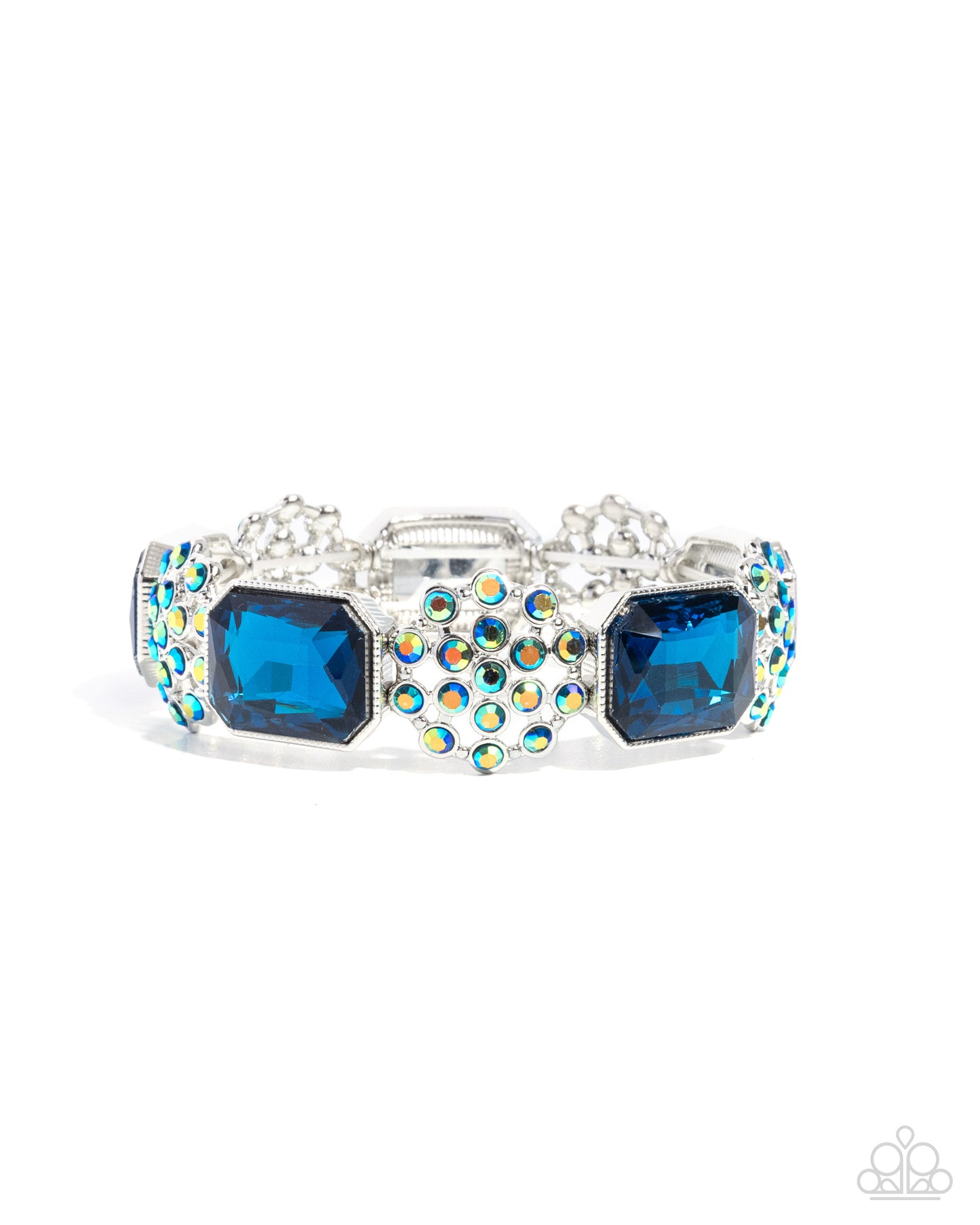 Prismatic Profession - Blue Gem & Blue Iridescent Rhinestone Stretch Bracelet Paparazzi B2298