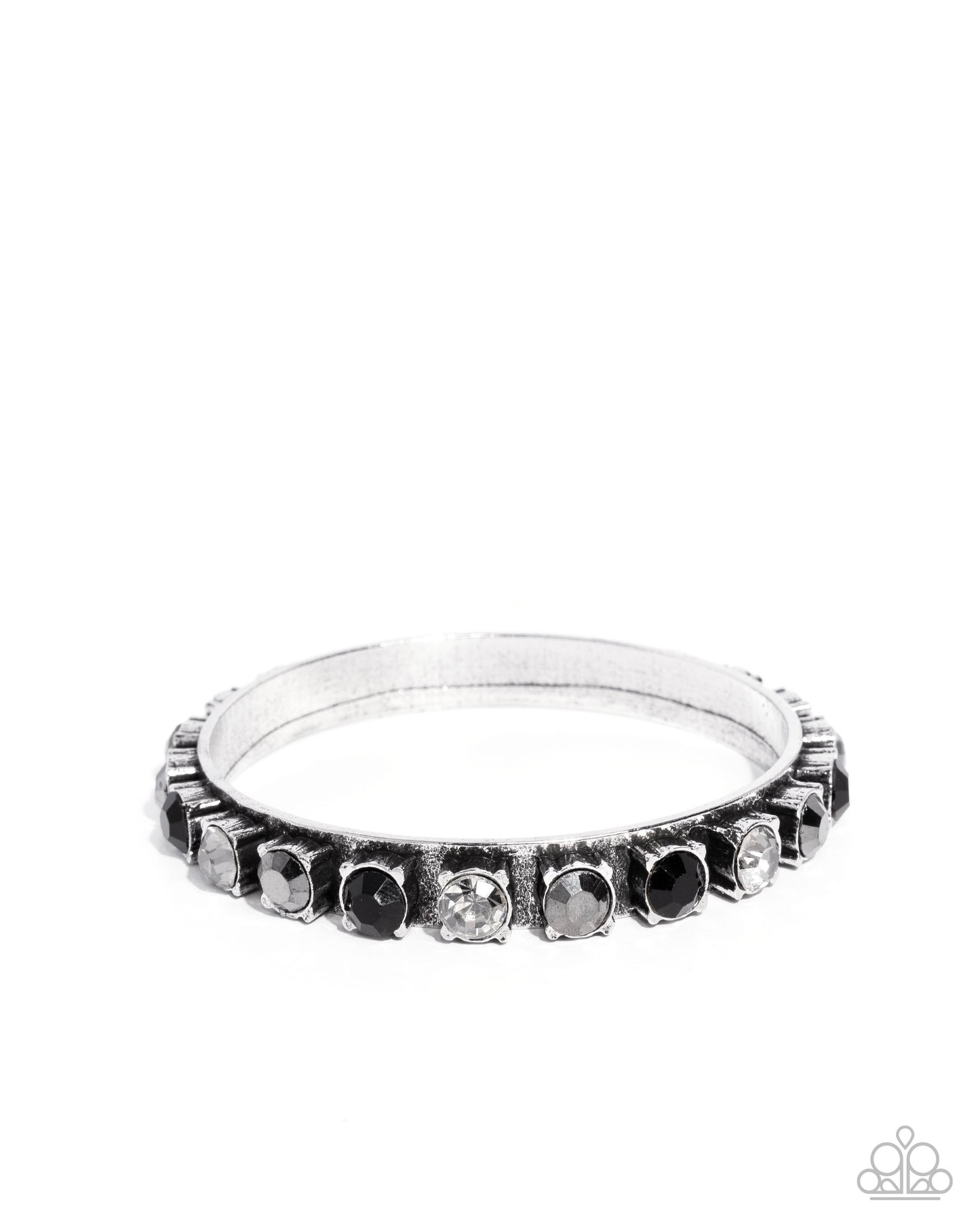 Paparazzi Quiet Luxury - Black, Smoky, Hematite & White Rhinestone Bangle Bracelet B2510