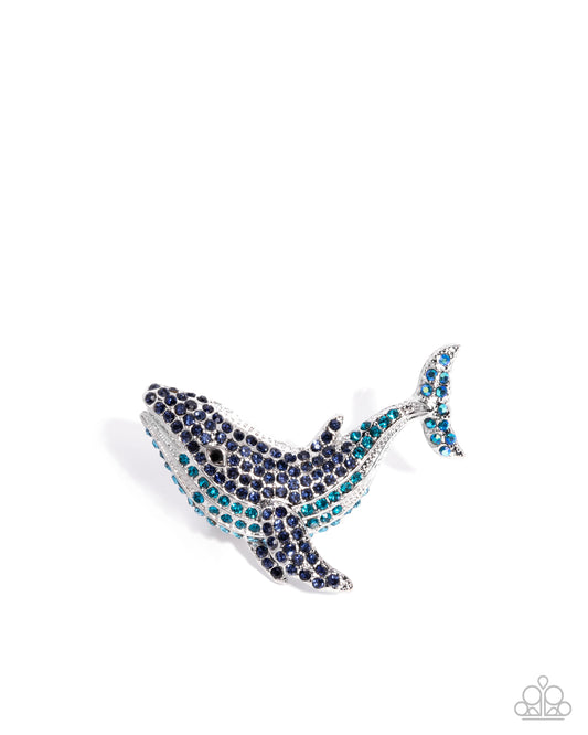 Whale of a Time - Blue Rhinestone Whale Ring Beach Style Paparazzi R1042