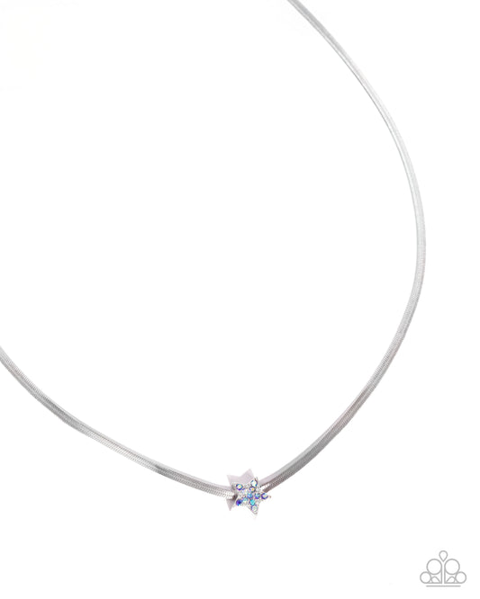 Straight Up Stellar - Blue Light Sapphire Iridescent Rhinestone Star & Snake Chain Necklace Paparazzi N3627