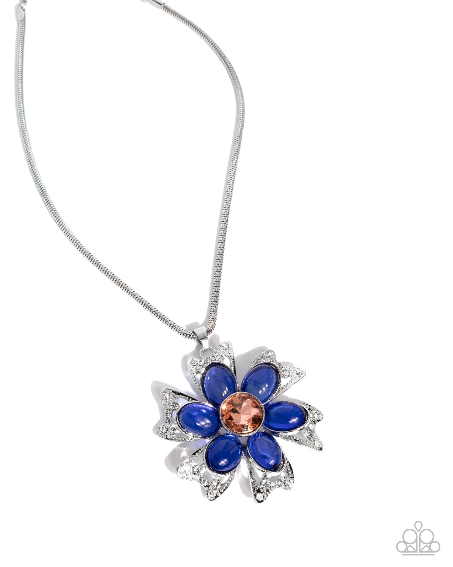 Floral Figurehead - Blue transparent Bead, Peach Gem Flower Necklace Paparazzi N3287