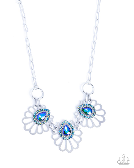 Paparazzi Teardrop Timeline - Green Blue UV Teardrop Gem Necklace N3770