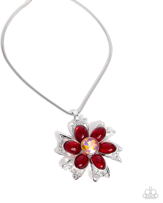 Floral Figurehead - Red Flower Pendant Necklace Paparazzi N3267